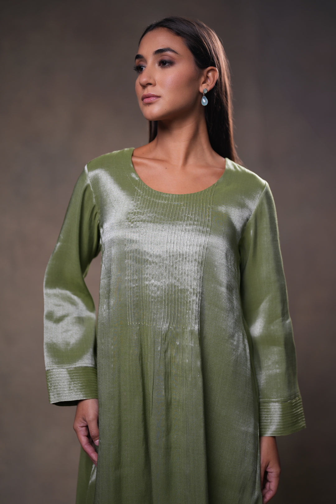 Green Tissue Kurta with Pants and Dupatta