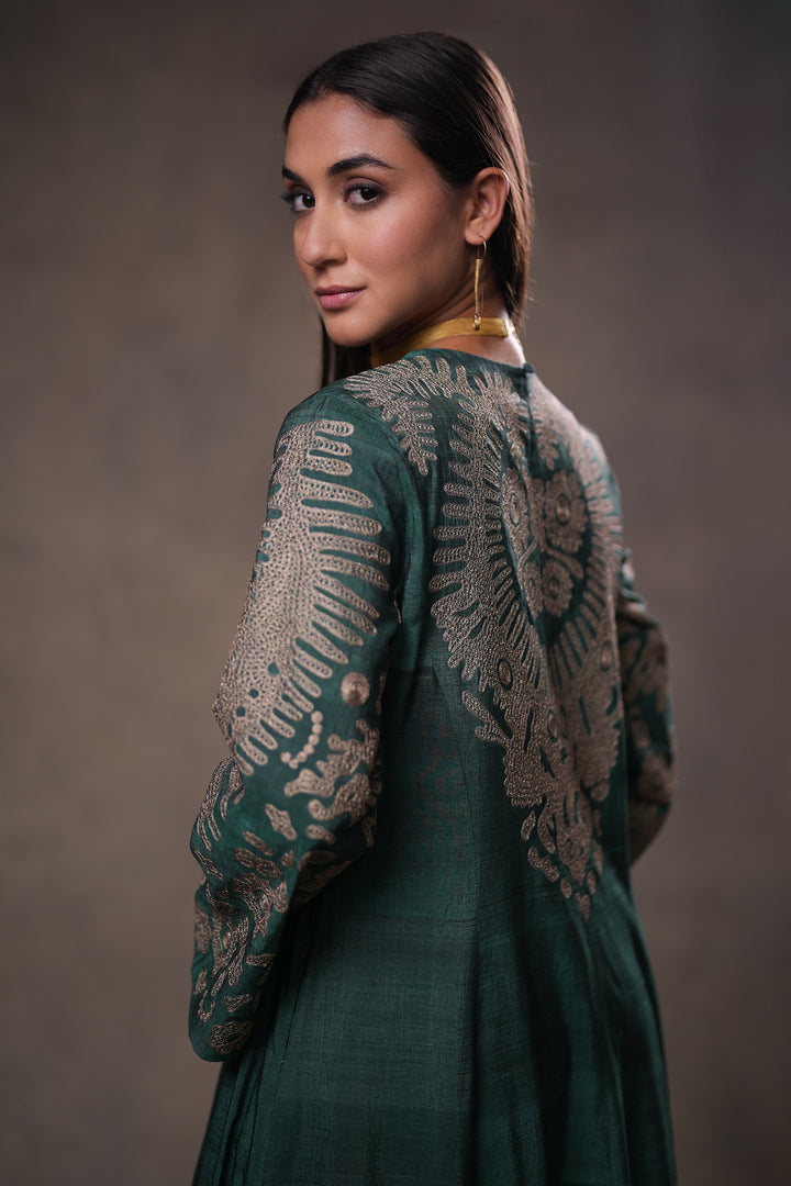 Green Embroidered Silk Kurta with Pants