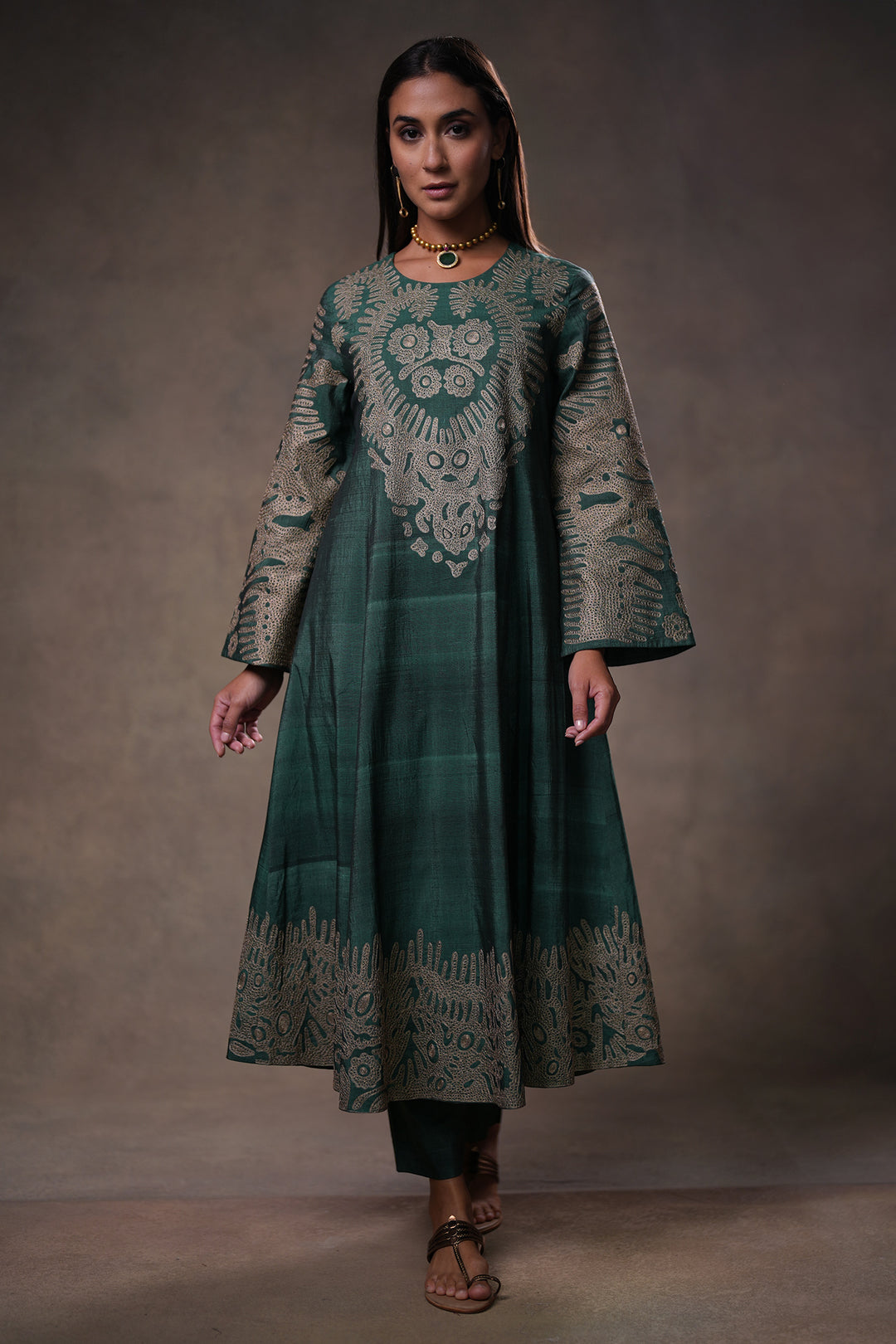 Green Embroidered Silk Kurta with Pants