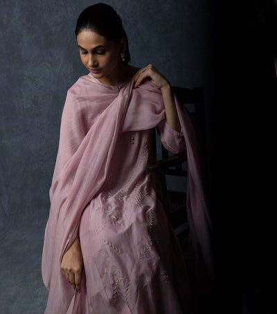 Light Pink Kalidar Embroidered Muslin Suit Set