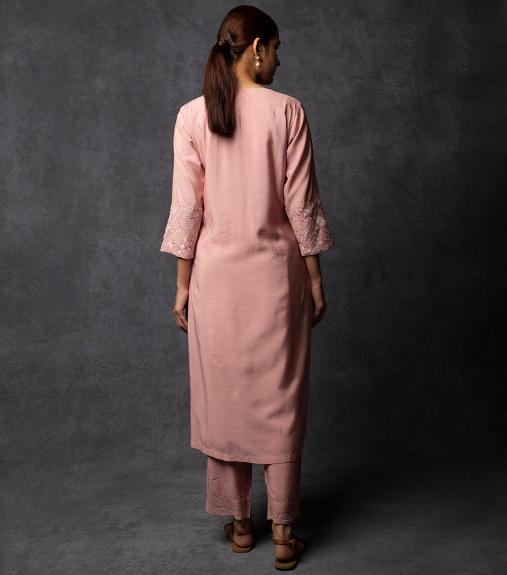Light Pink Embroidered Chanderi Suit Set