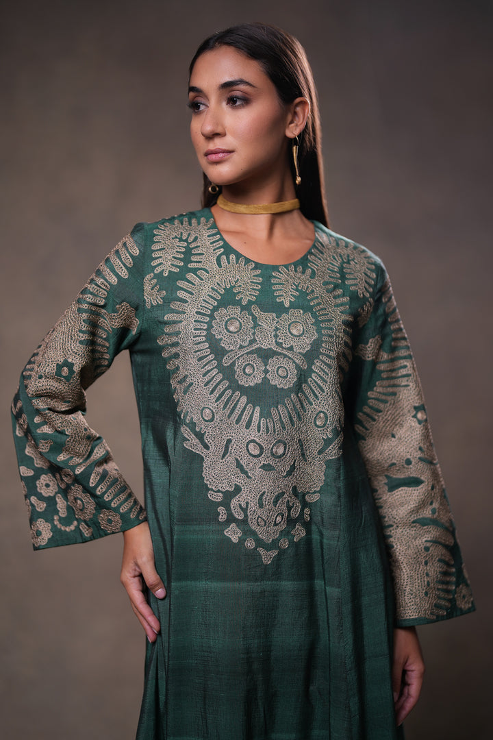 Green Embroidered Silk Kurta with Pants