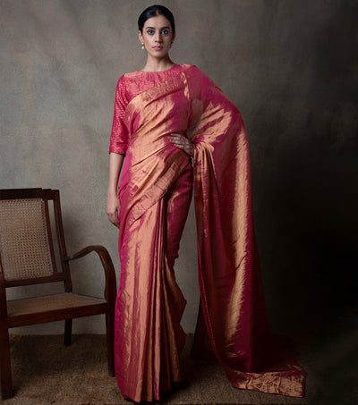 Coral Solid Tissue Saree