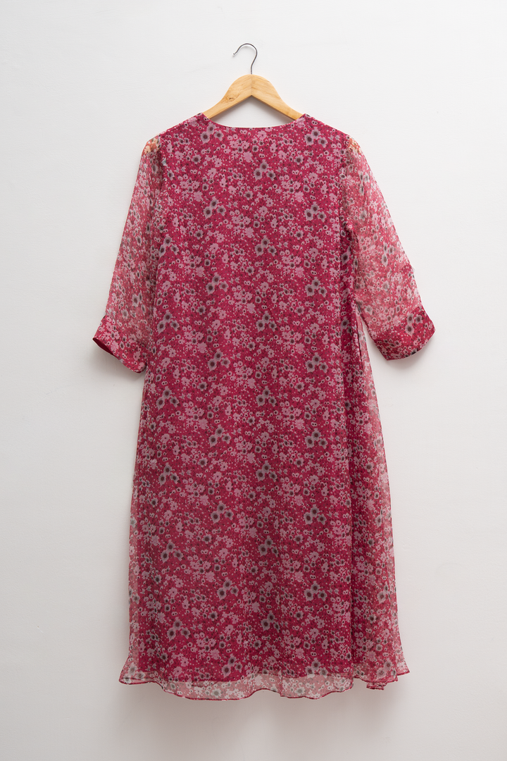 Magenta Blossom Printed Chiffon Kurta