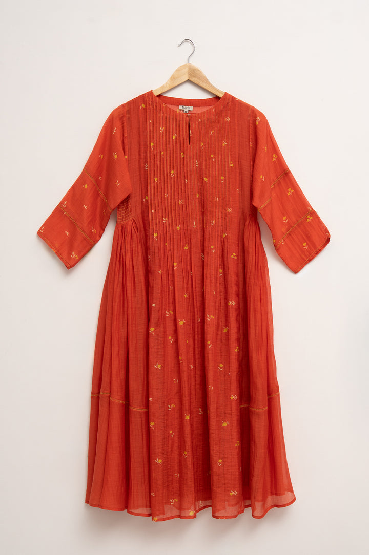 Orange Bloom Printed Chanderi Dress