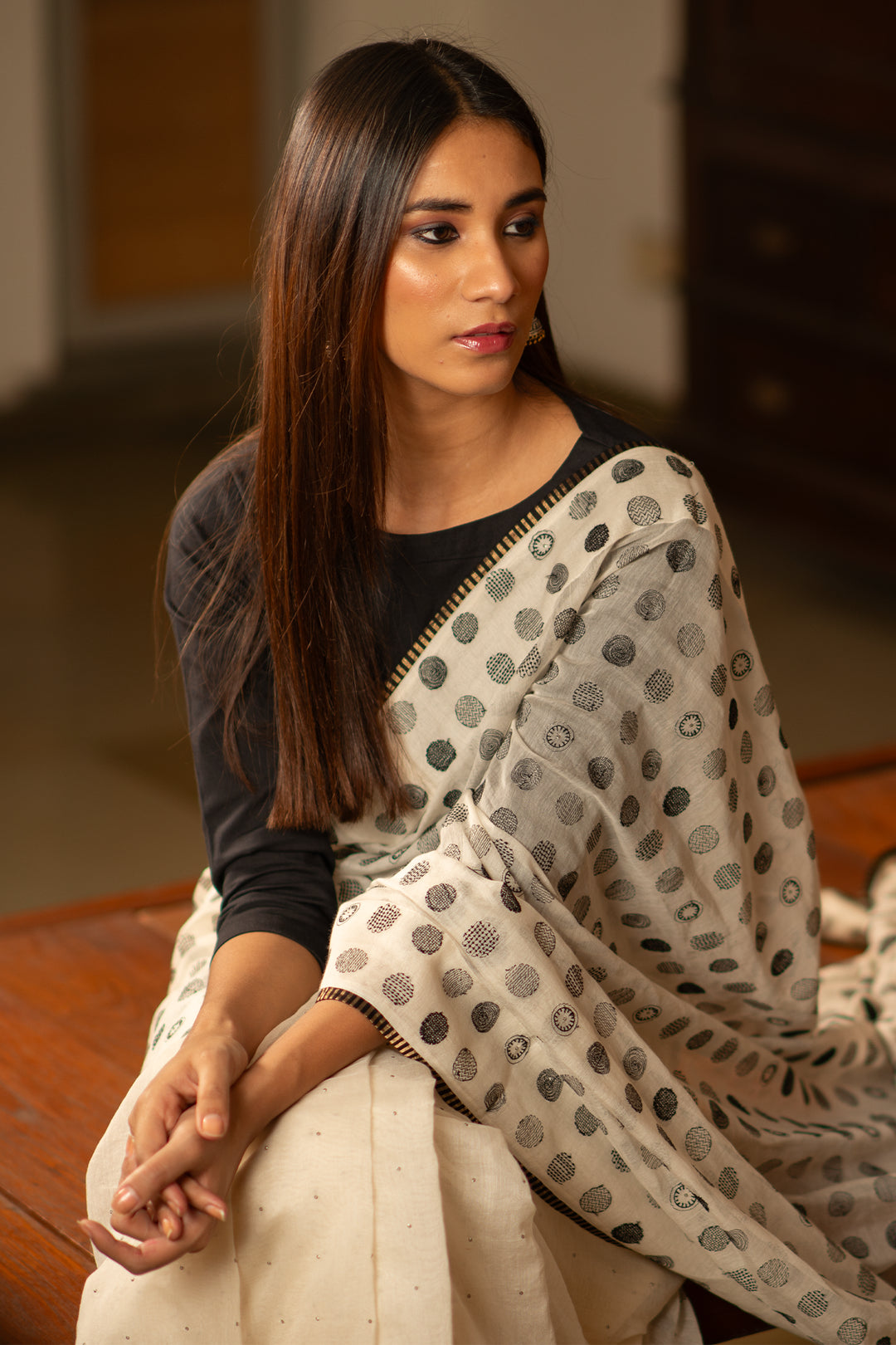 White Embroidered Chanderi Saree