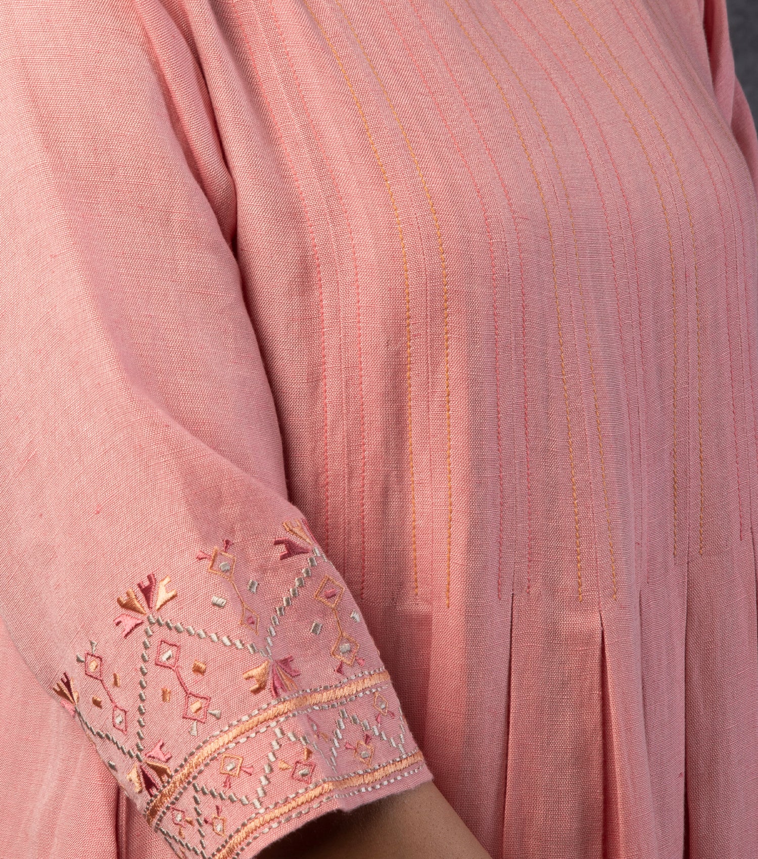 Pink Embroidered Viscose Linen Dress – Tulsi Online