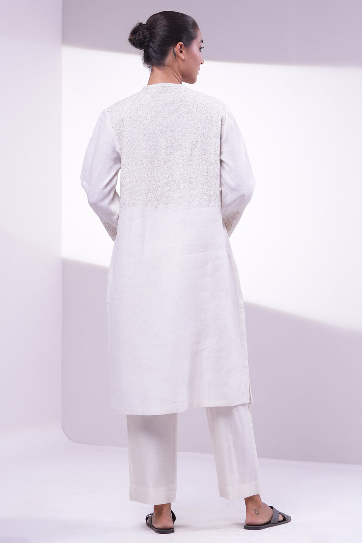 Ivory Embroidered Cotton Linen Kurta