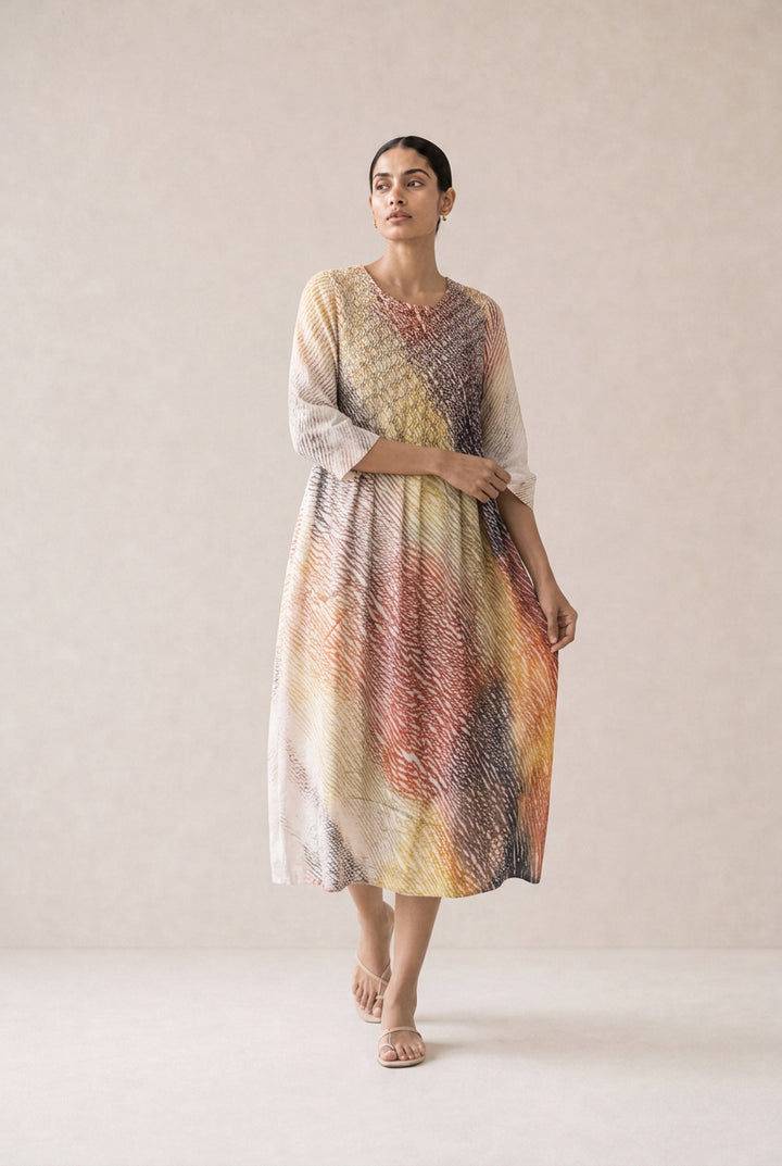 Multicolour Shibori Chanderi Dress