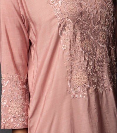 Light Pink Embroidered Chanderi Suit Set