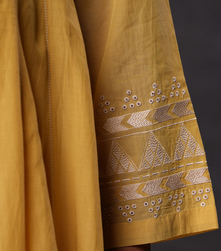 Yellow & Ivory Embroidered Ombre Cotton Kurta Set