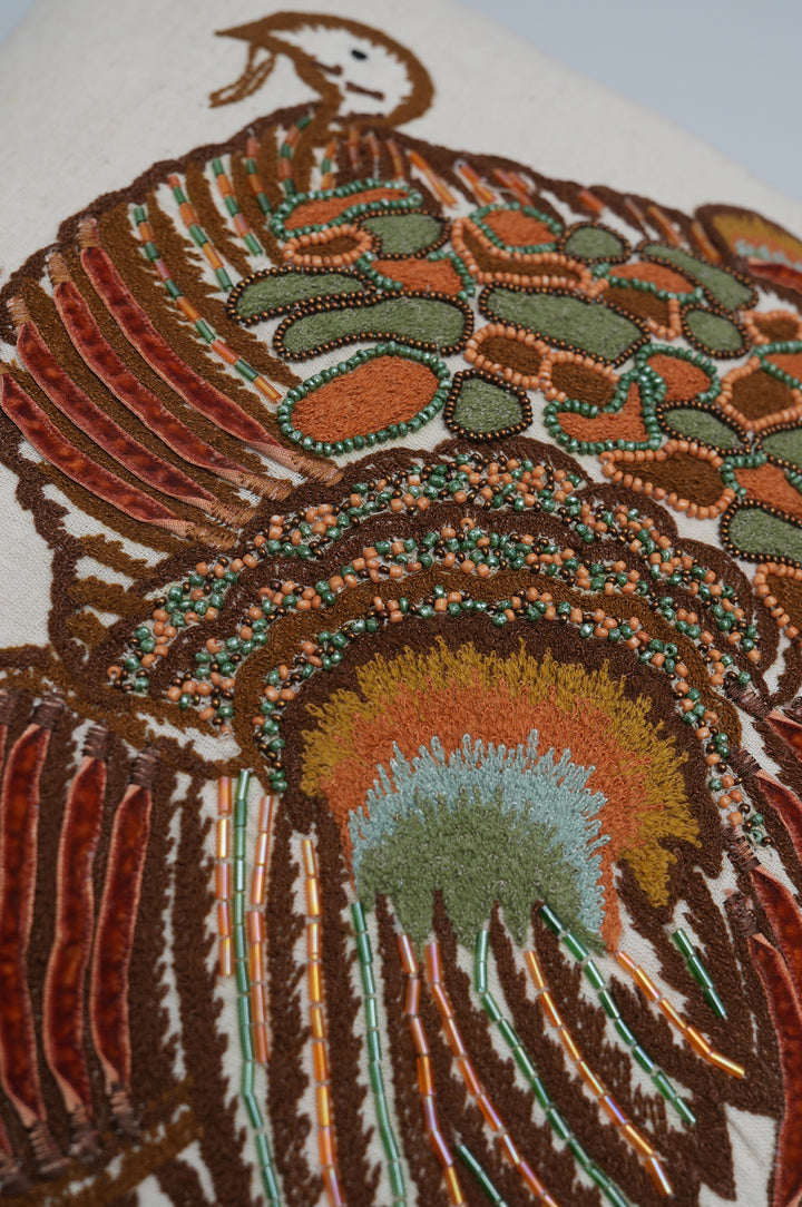 Woodland Turkey Embroidered Cushion Cover