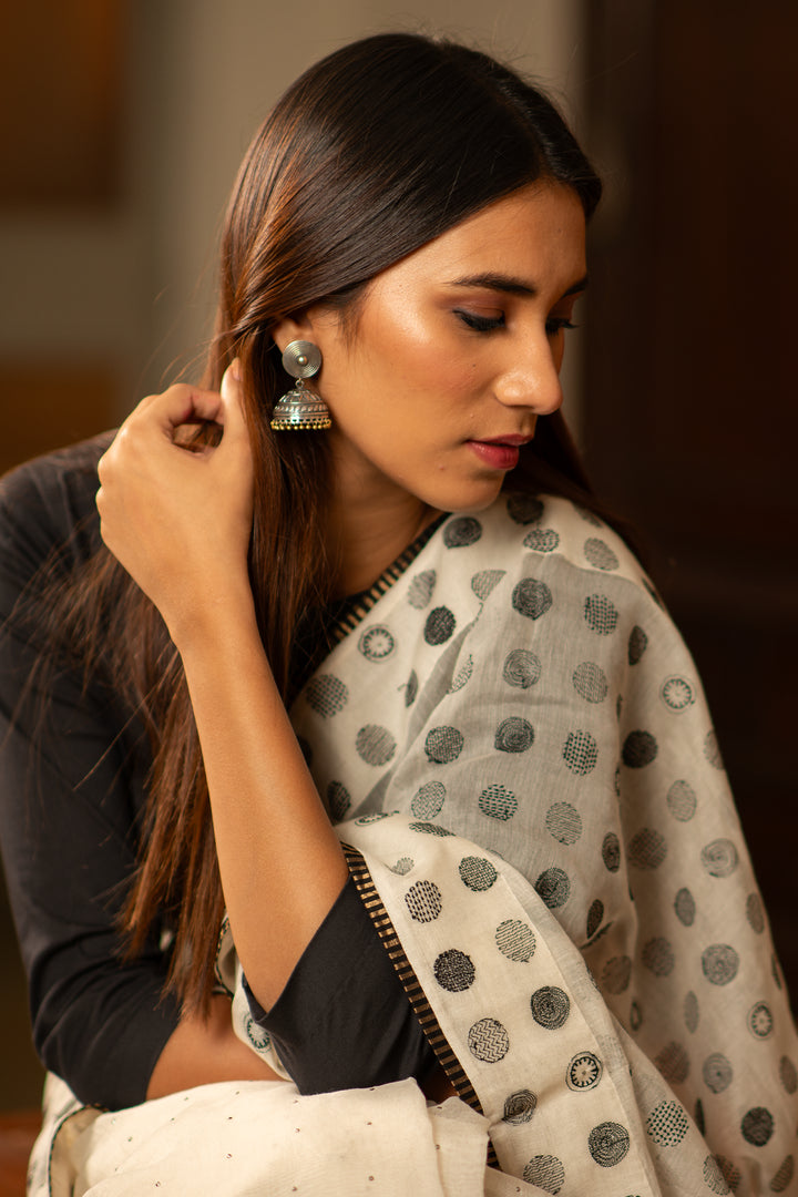 White Embroidered Chanderi Saree