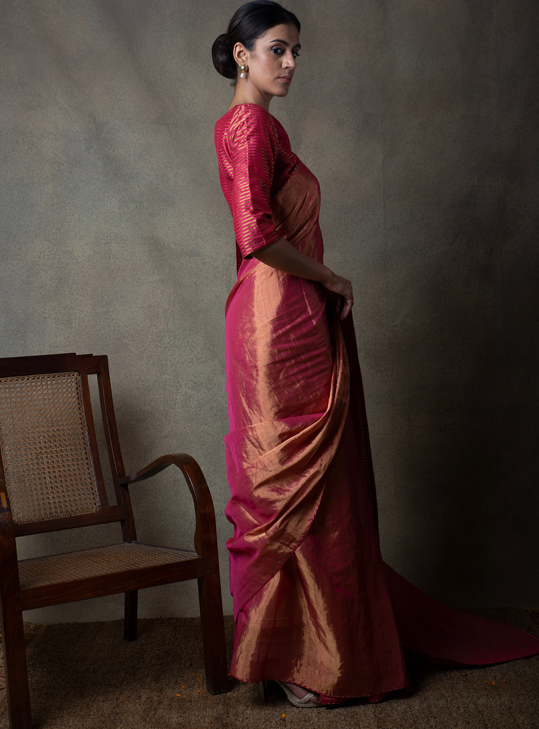 Coral Solid Tissue Saree