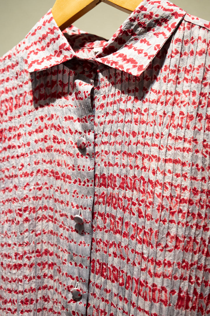 Grey & Maroon Shibori Silk Shirt