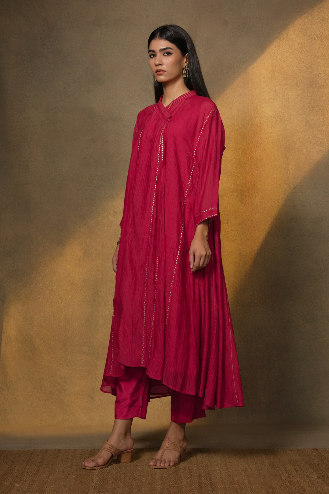 Hot Pink Embroidered Chanderi Choga