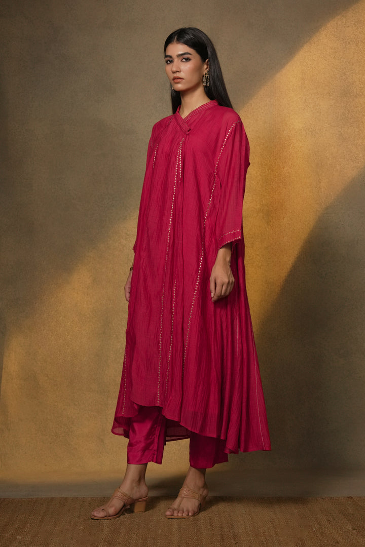 Hot Pink Embroidered Chanderi Choga