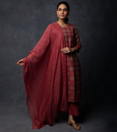 Maroon Embroidered Chanderi Suit Set