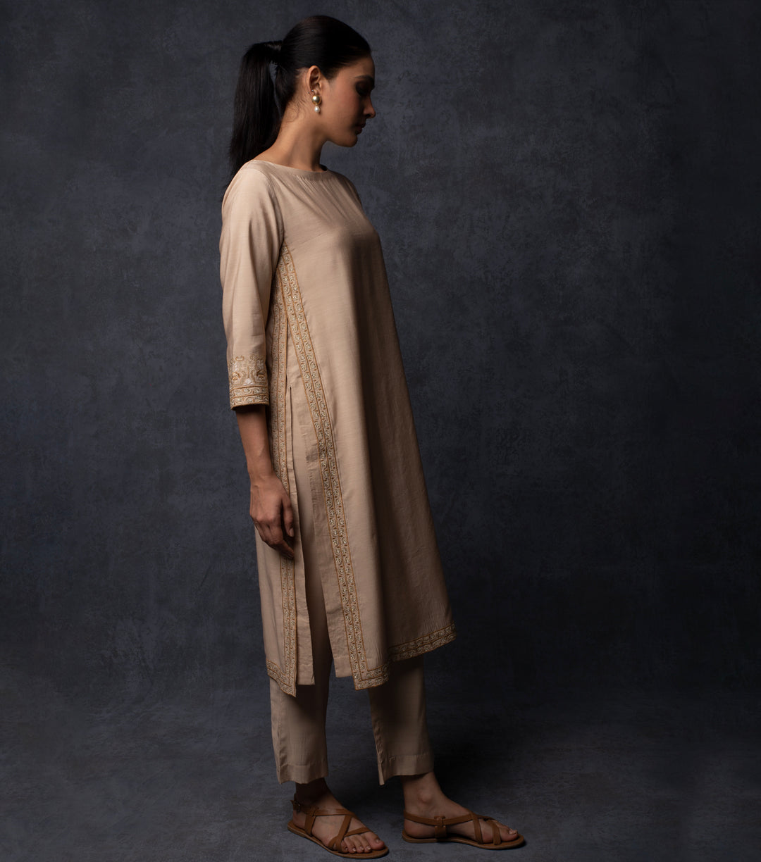 Beige Embroidered Suit set