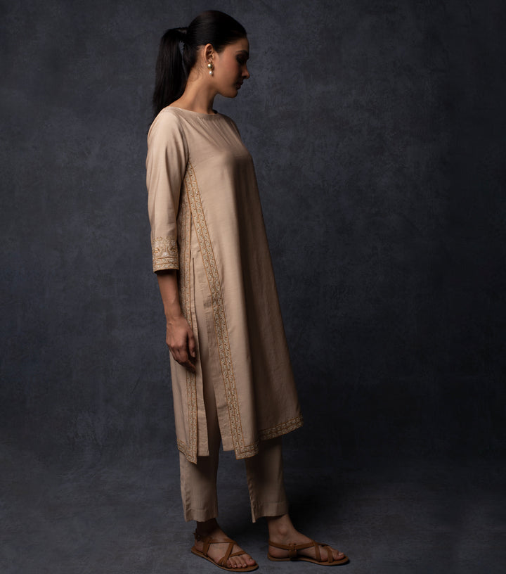 Beige Embroidered Suit set