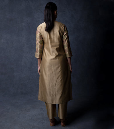 Dark Beige Embroidered Chanderi Suit Set