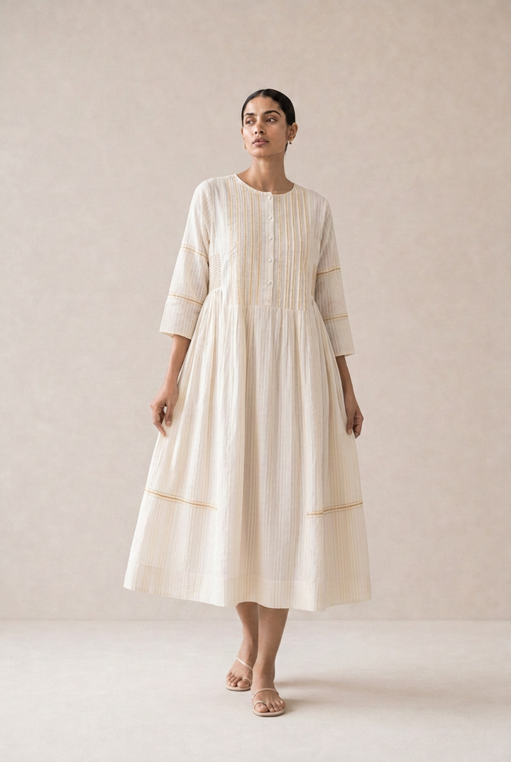 Ivory Woven Cotton Dress