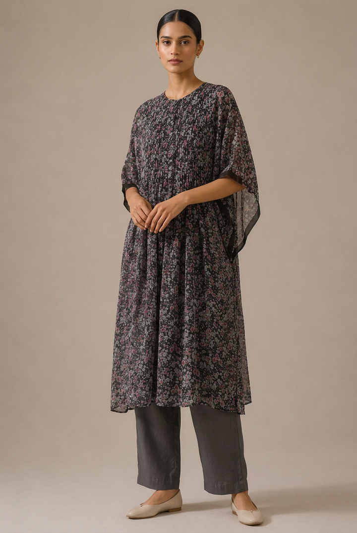 Charcoal Chiffon Printed Kurta