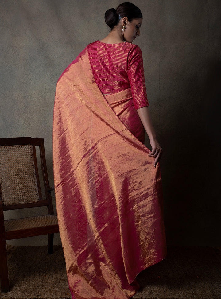 Coral Solid Tissue Saree