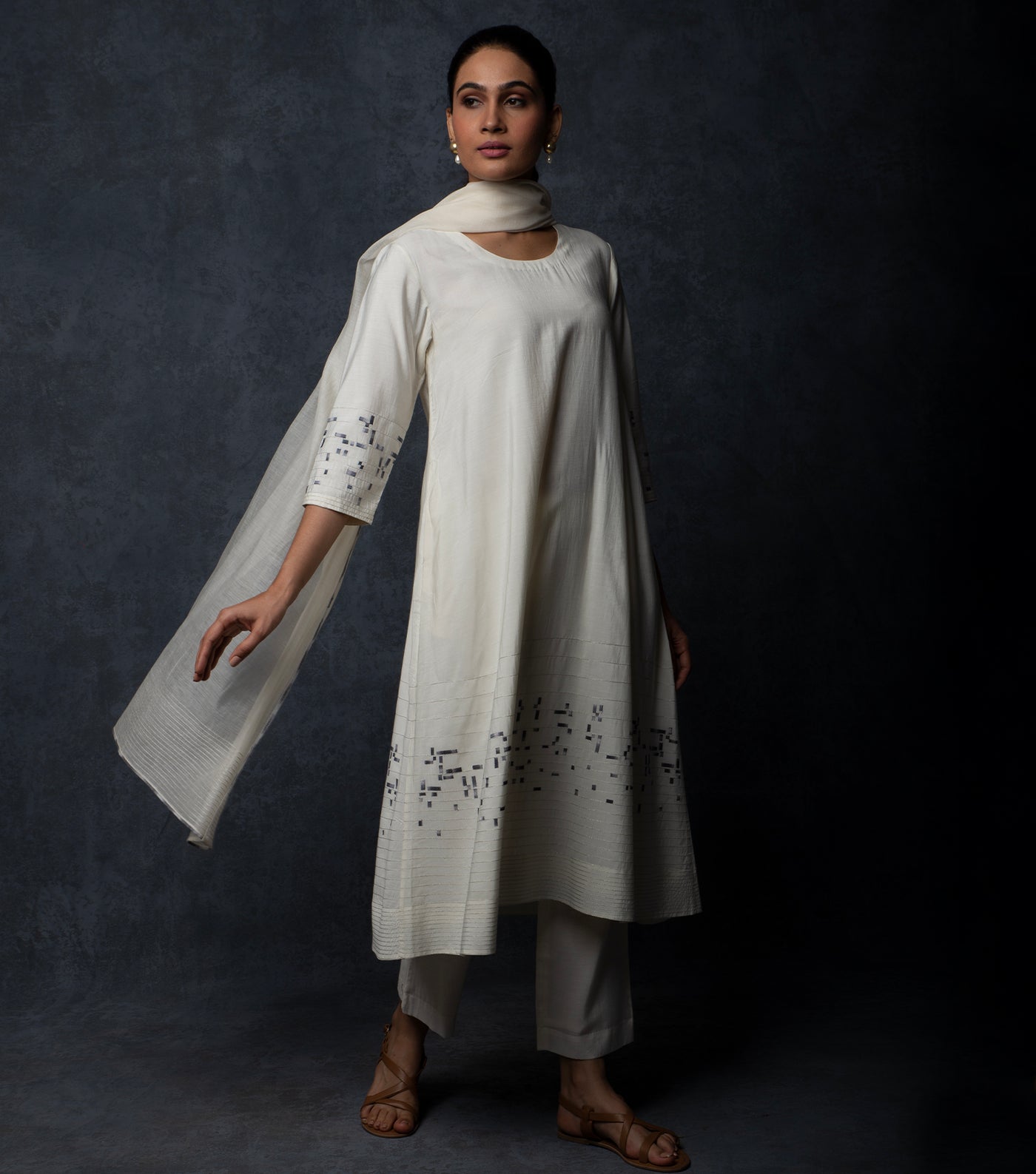 White Embroidered Chanderi Suit Set