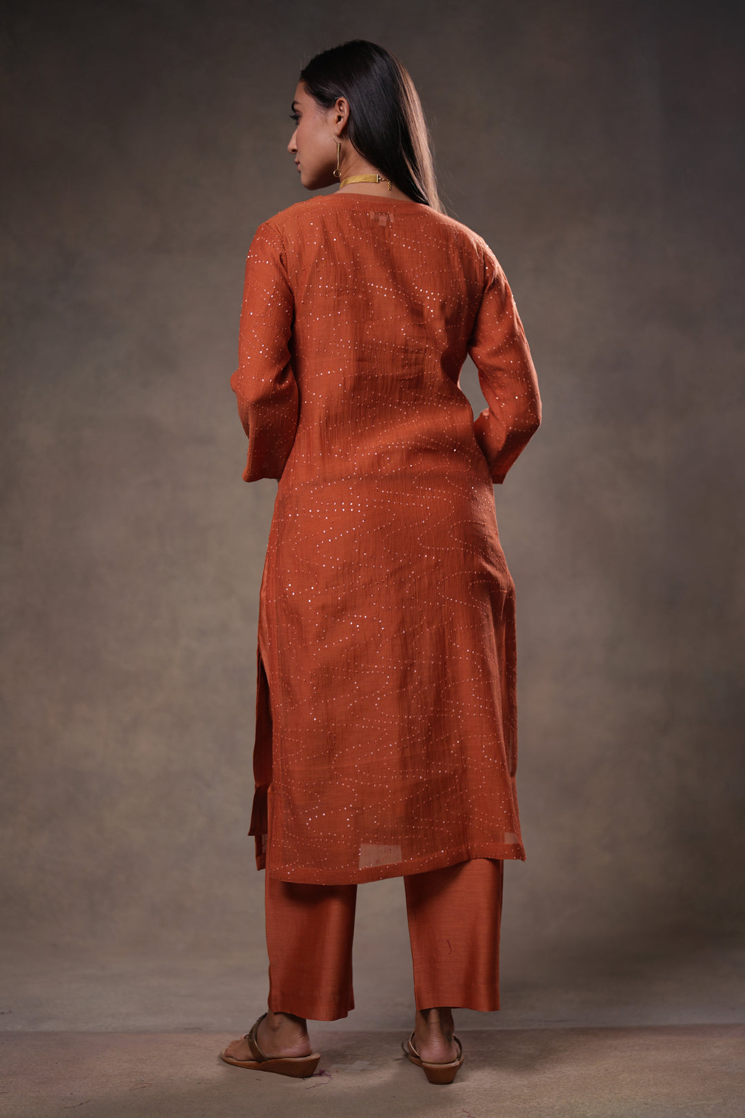 Rust Hand Embroidered Chanderi Kurta