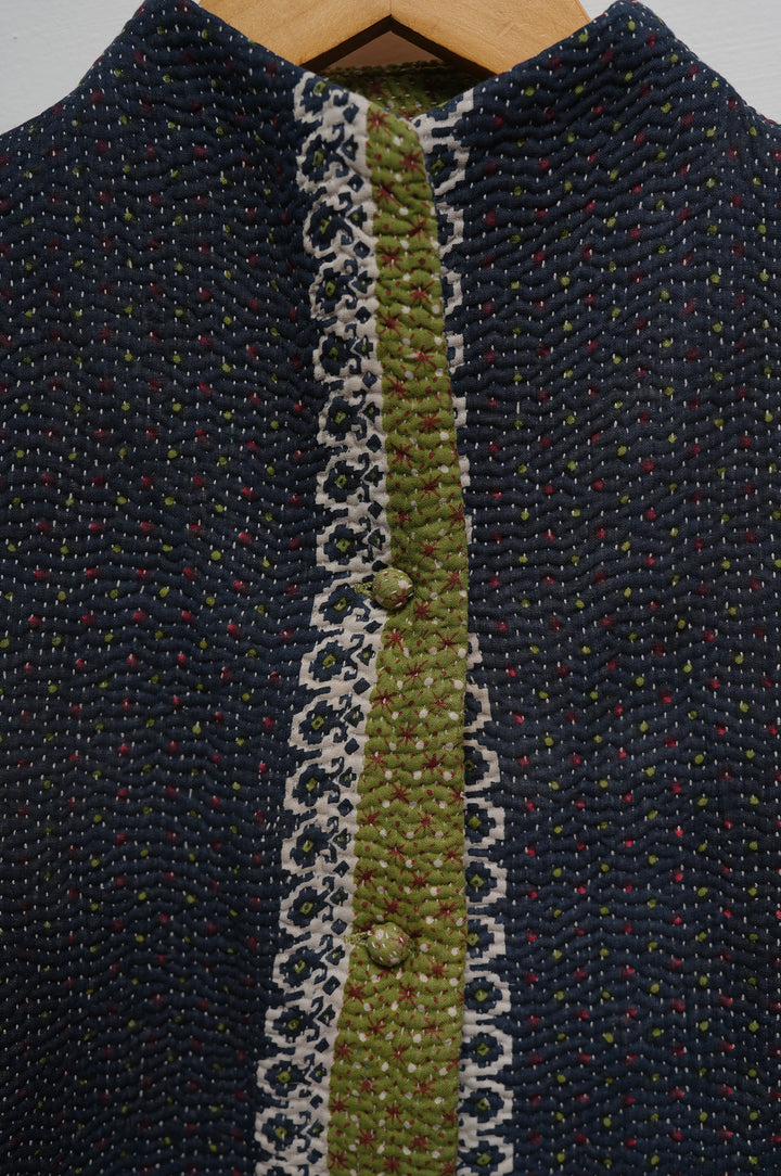 Indigo Olive Patchwork Cotton Kantha Jacket