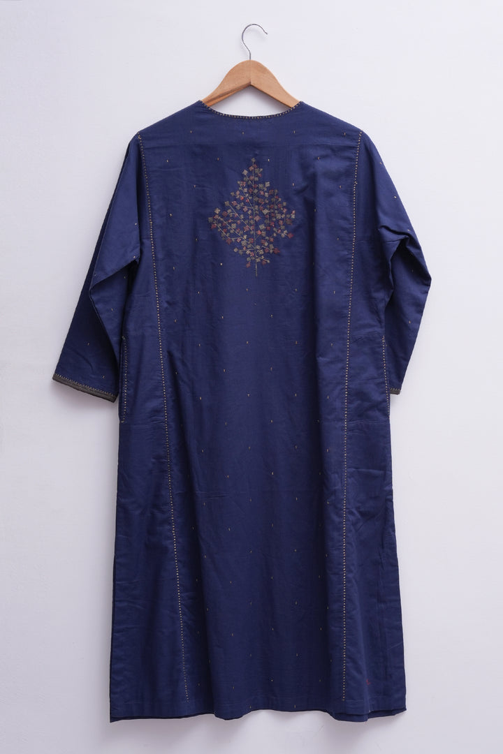 Navy Cotton Cambric Embroidered Kurta