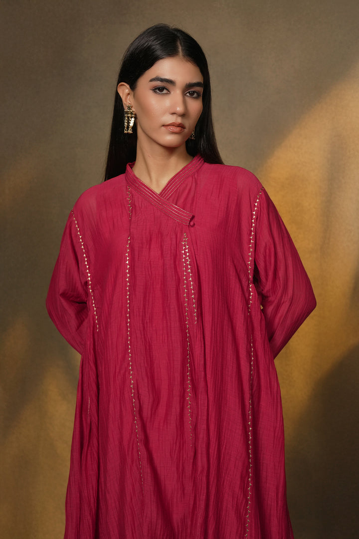 Hot Pink Embroidered Chanderi Choga