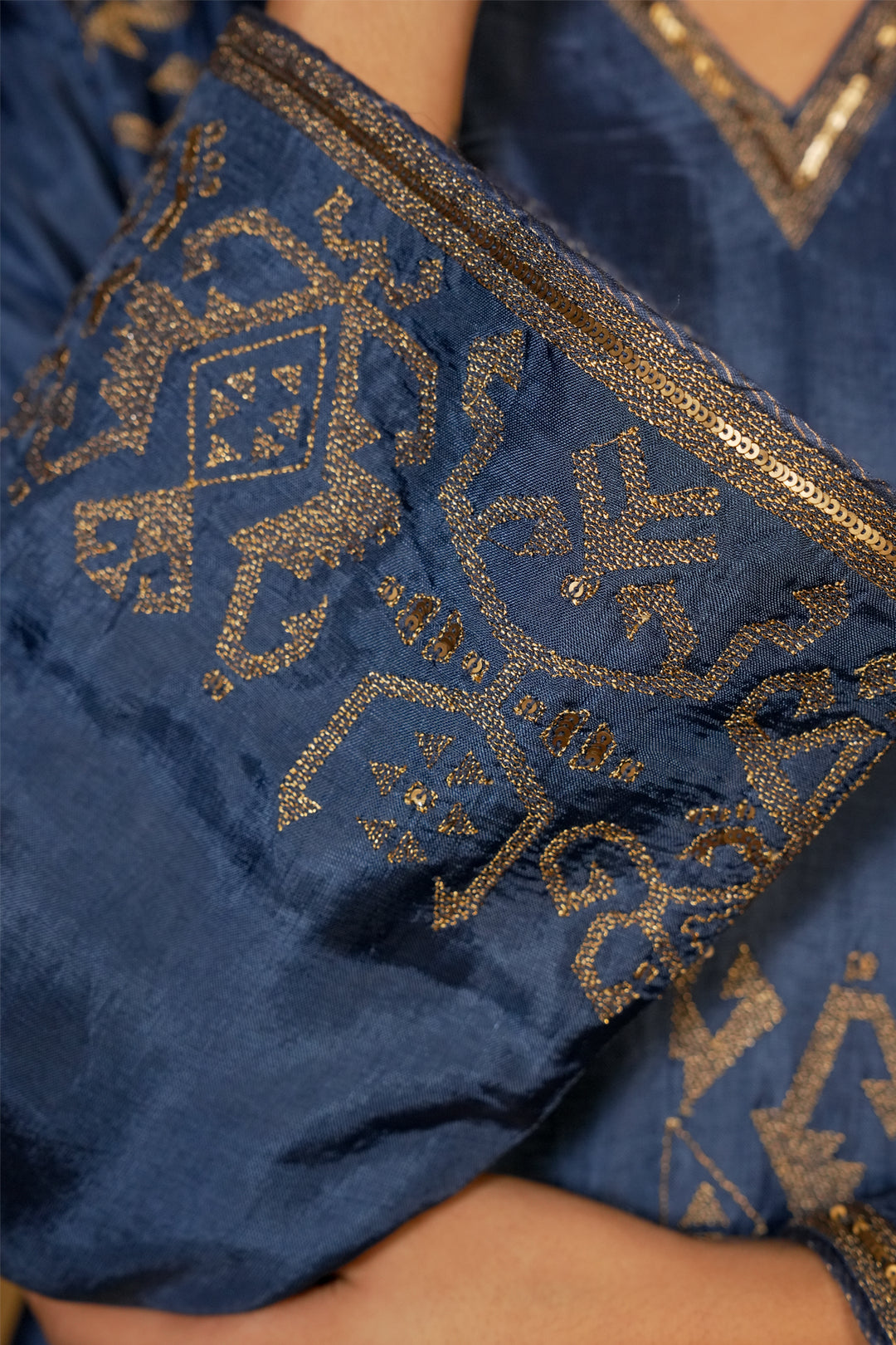Blue Hand Embroidered Silk Kurta with Pants and Organza Dupatta