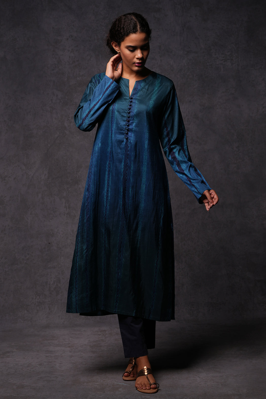 Hand Dyed Shibori Cotton Silk Buttoned Kurta