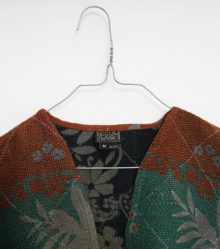 Green Vintage Cotton Kantha Short Jacket