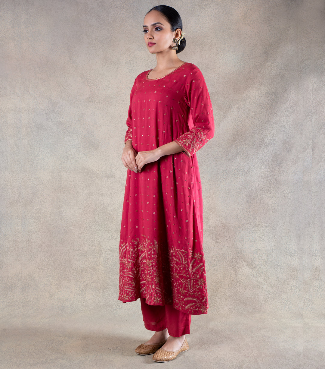 Carrot Red Hand Embroidered Suit Set