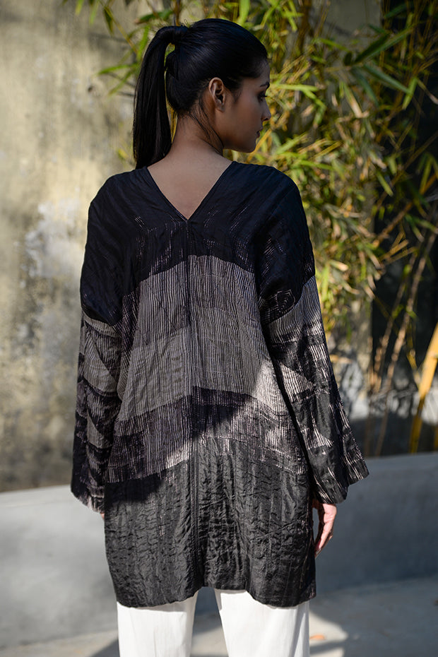 Pure Silk Shibori Dyed Tunic with Stitch Detailing