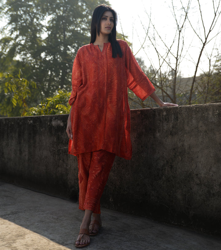 Red & Orange Hand Dyed Shibori Co-ord Set