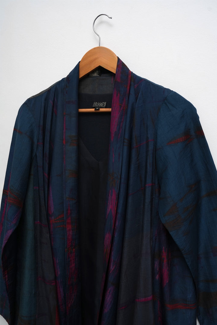Blue Hand Dyed Shibori Silk Cape with Slip