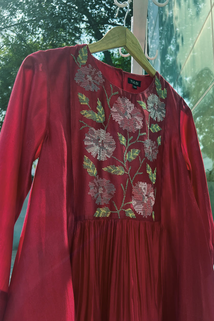 Red Silk Embroidered Dress