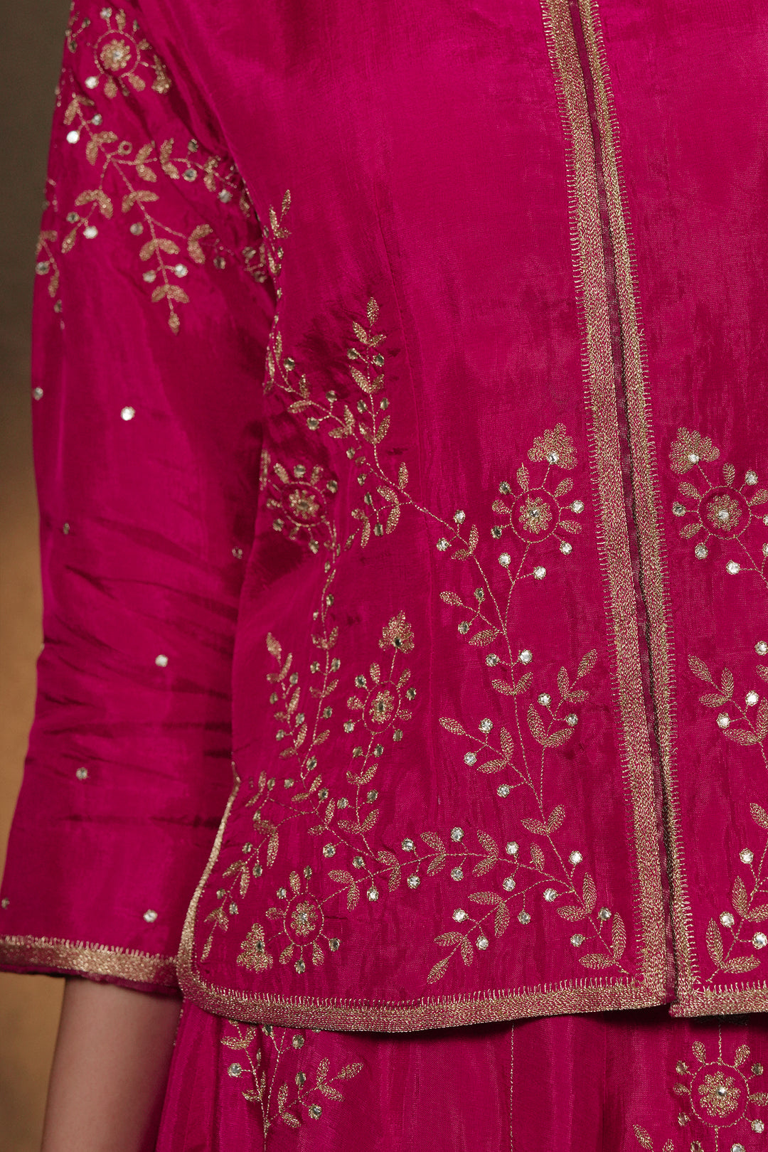 Pink Hand Embroidered Silk Lehenga with Kurti Blouse & Dupatta - Set of 3