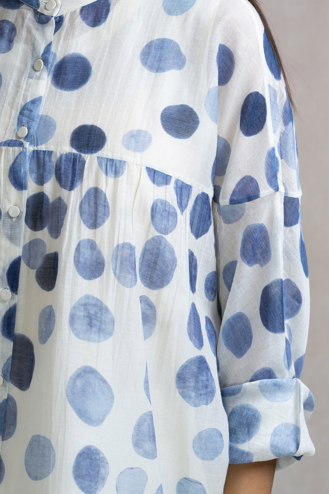 Soft Chanderi Printed Polka Summer Oversized Shirt