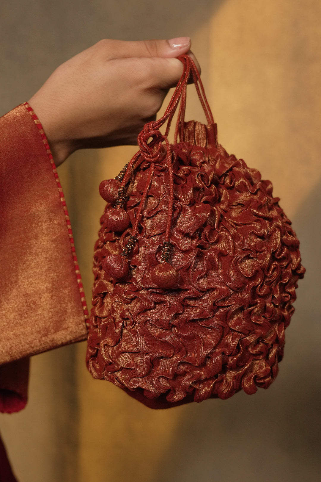 Maroon Hand Embroidered Tissue Potli