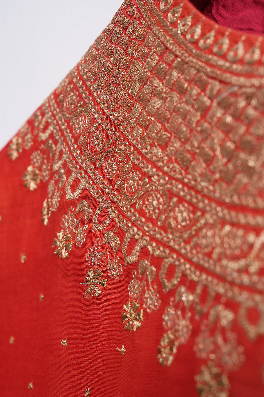 Orange Chanderi Hand Embroidered Blouse