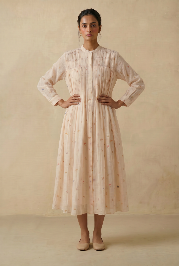 Peach Bloom Printed Chanderi Dress