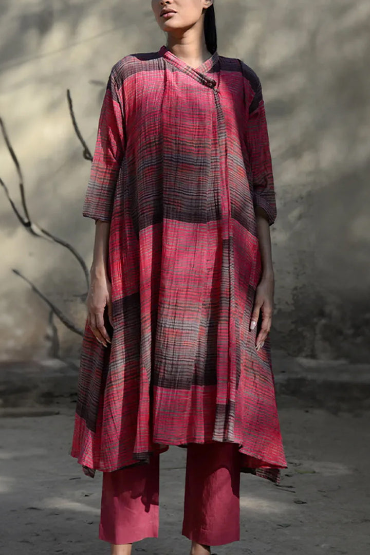 Wine Abstract Print Chanderi Choga