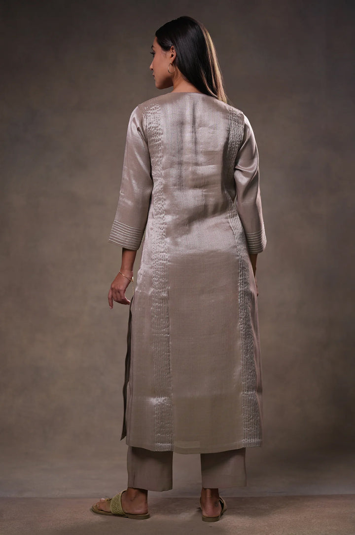 Champagne Tissue Kurta with Pants and Dupatta