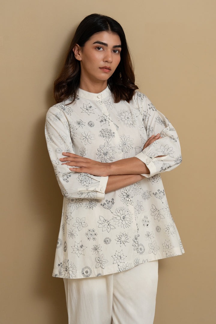 Natural Embroidered Cotton Shirt