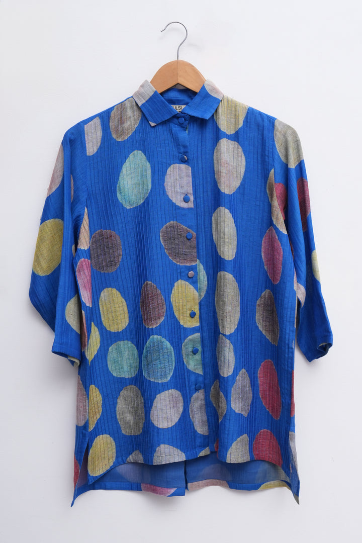Blue Printed Chanderi Shirt